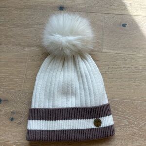 Cozy White and Brown  Pom-Pom Beanie